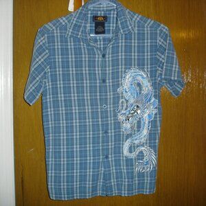 BOYS ROUTE 66 BLUE PLAID BUTTON UP SHORT SLEEVED SHIRT SIZE 10/12